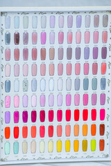 a palette of different nail colors for manicure