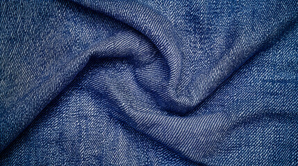 Close-up of a Wrinkled Blue Denim Fabric, Showing the Detailed Texture and Weave of the Material, Perfect for a Fashion Background