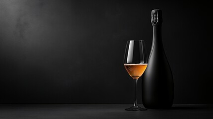 Elegant black champagne advertisement featuring a bottle and glass on a dark background