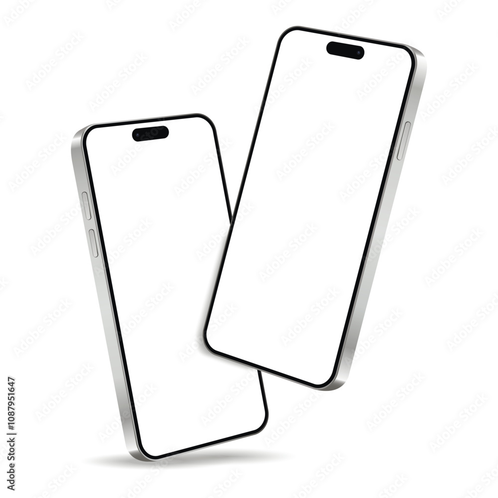 Canvas Prints two floating silver smart phone with blank screen