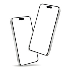 Two floating silver smart phone with blank screen