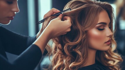 Fototapeta premium Hair Styling Session: A Stylist Working on a Customer's Hair