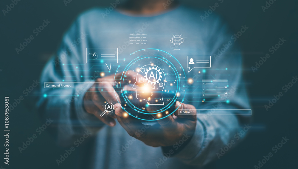 Leinwandbilder businessman using application on smartphone for intelligence ai to assistance business. futuristic t