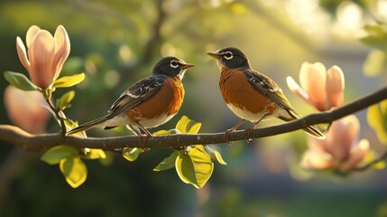 Two Birds on a Branch in a Springtime Setting