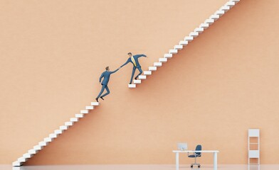 Businessman jumping between platform in order to get the better professional position. 3d render
