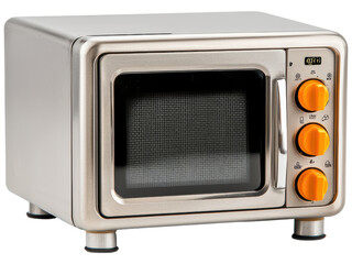 Fototapeta premium Modern Microwave with Orange Dials and Stainless Steel Finish