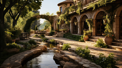 3D render Roman style, Home and Garden background Elegance, Creating antique design of Outdoor Spaces architecture decorate vintage concept
