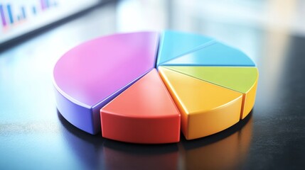 Obraz premium Brightly colored pie chart illustrating market share distribution analysis with 3D effect