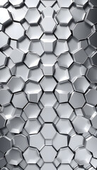 Naklejka premium Futuristic metallic honeycomb hex mosaic wall background. Shiny geometric steel mesh cells, digital technology texture wallpaper. Top view of abstract silver wallpaper hexagon grid pattern surface, 