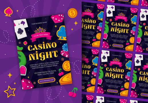 Colorful Casino Night Party Flyer Gambling Template