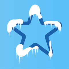 Dark Blue Star Winter Frame Snow with Soft Blue Background