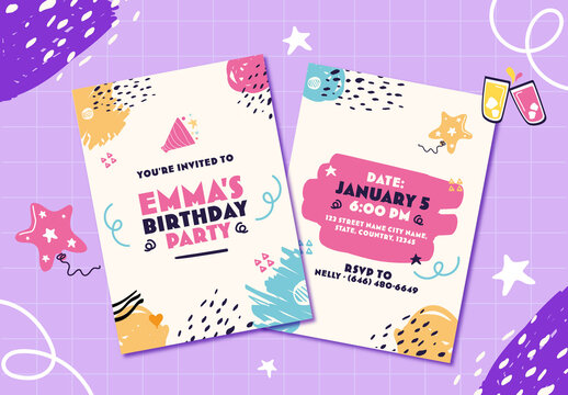 Colorful Birthday Party Invitation Card Playful Template