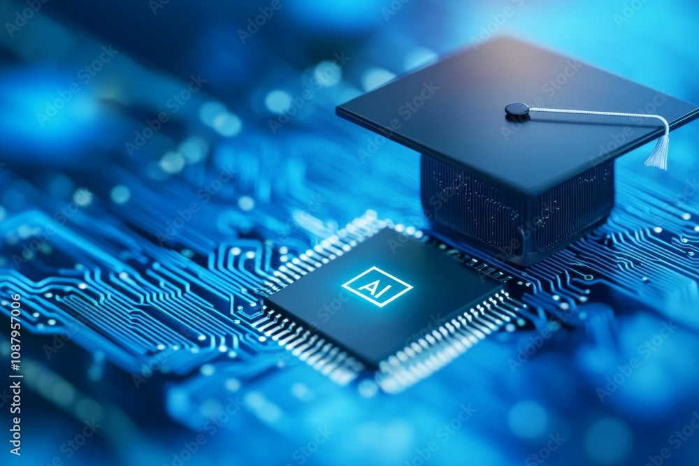 Poster artificial intelligence or ai in the concept of machine learning and education. background with sele