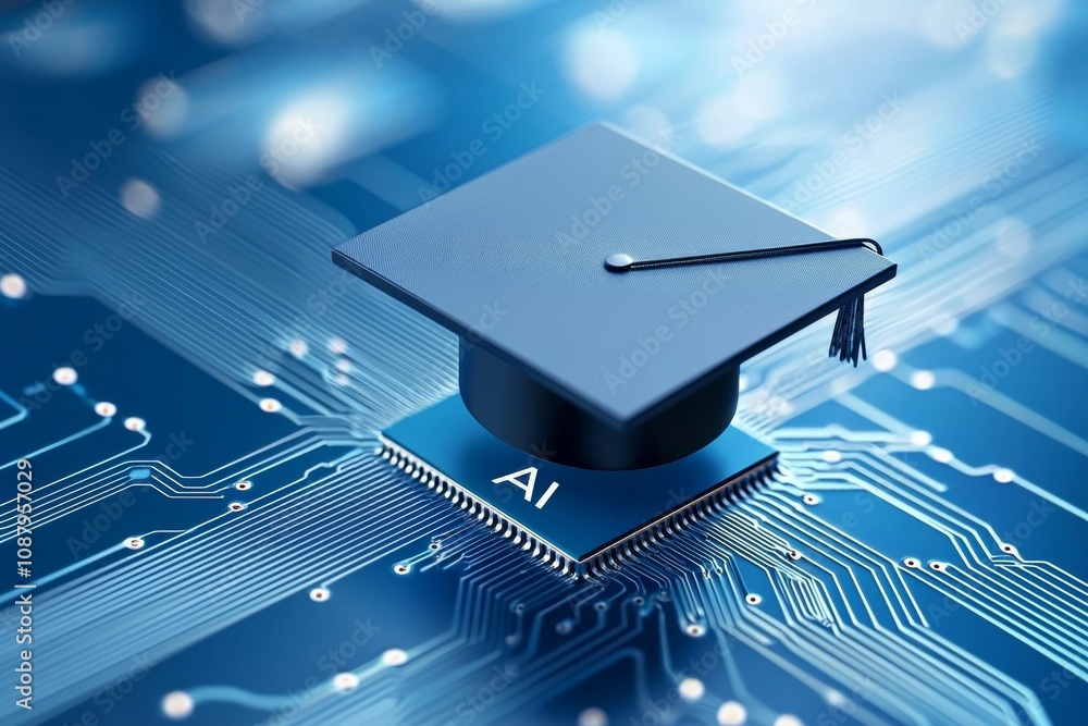 Poster artificial intelligence or ai in the concept of machine learning and education. background with sele
