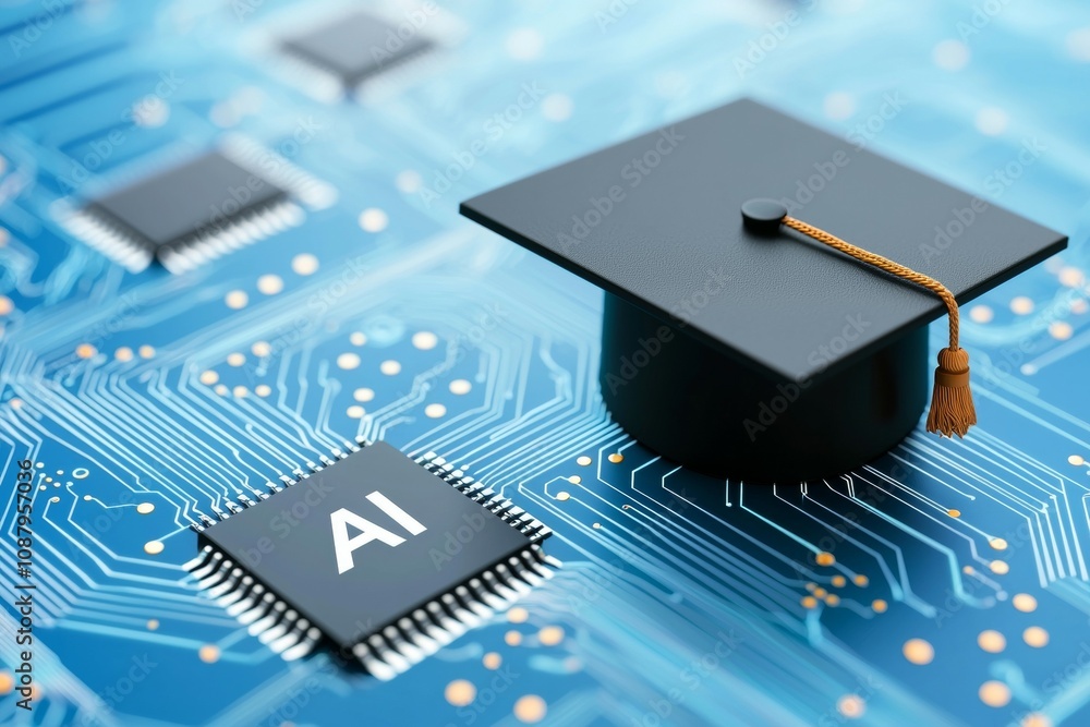 Poster artificial intelligence or ai in the concept of machine learning and education. background with sele