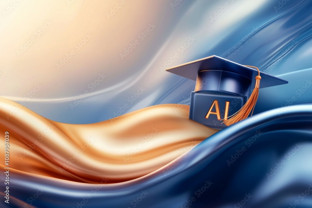 Poster artificial intelligence or ai in the concept of machine learning and education. background with sele