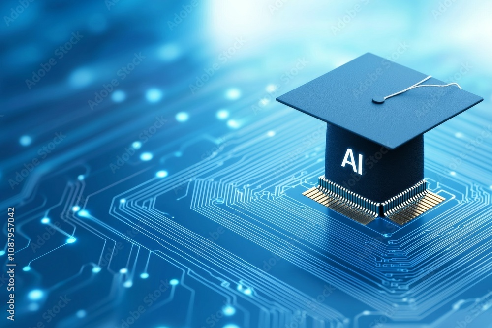 Poster artificial intelligence or ai in the concept of machine learning and education. background with sele