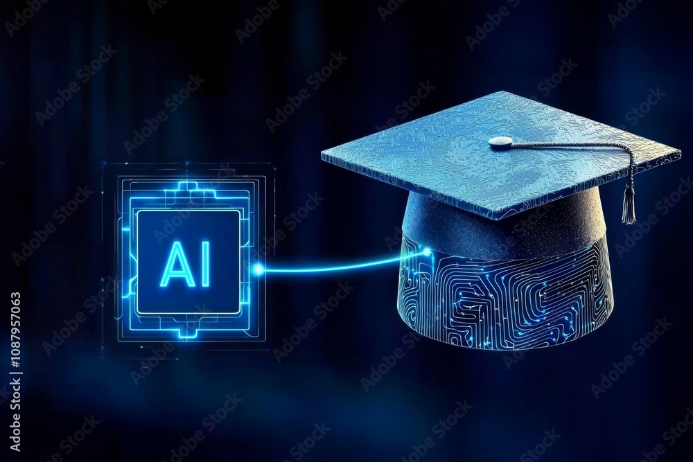 Aufkleber artificial intelligence or ai in the concept of machine learning and education. background with sele