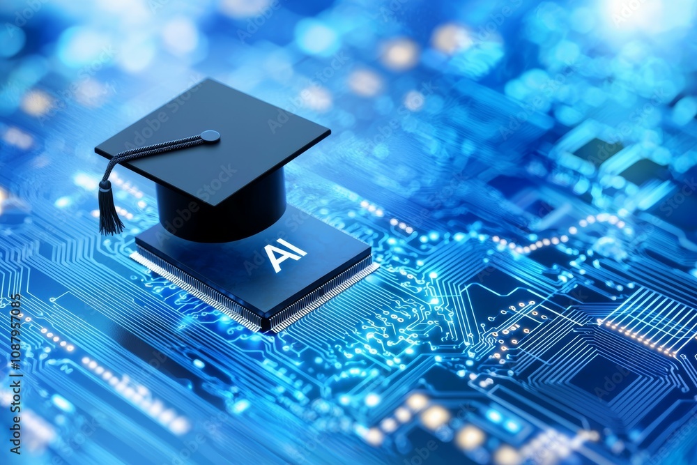 Poster artificial intelligence or ai in the concept of machine learning and education. background with sele