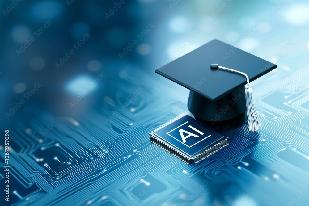 Poster artificial intelligence or ai in the concept of machine learning and education. background with sele