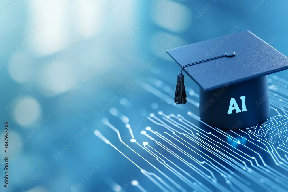 Poster artificial intelligence or ai in the concept of machine learning and education. background with sele