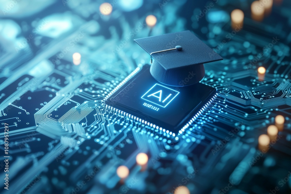 Poster artificial intelligence or ai in the concept of machine learning and education. background with sele