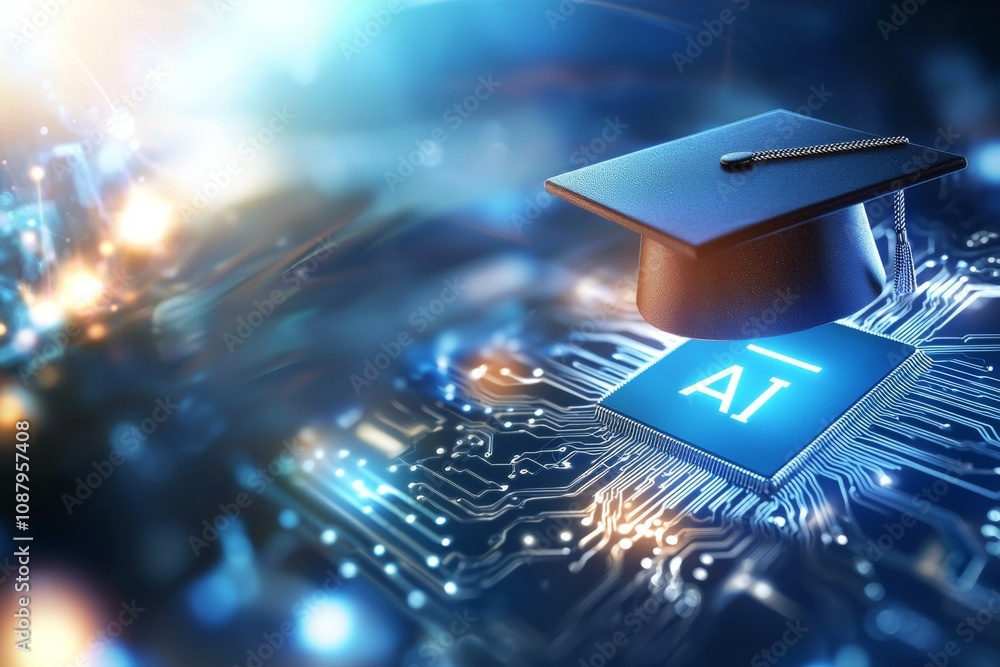 Poster artificial intelligence or ai in the concept of machine learning and education. background with sele