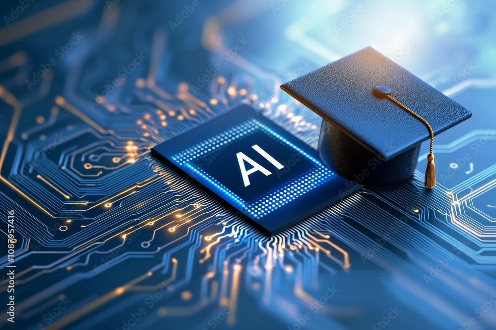 Poster artificial intelligence or ai in the concept of machine learning and education. background with sele