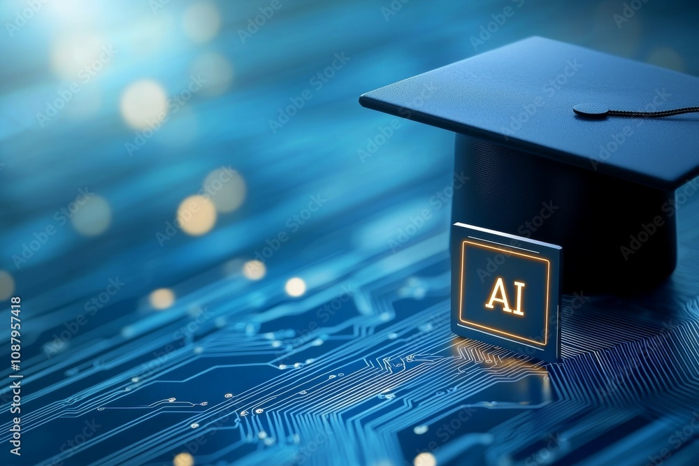 Poster artificial intelligence or ai in the concept of machine learning and education. background with sele