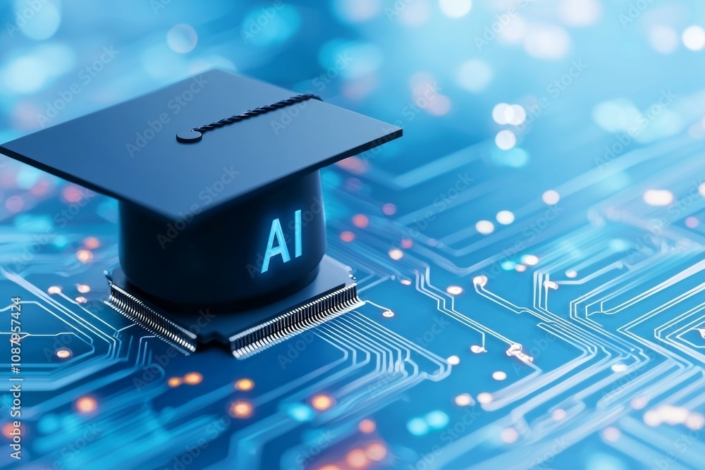 Poster artificial intelligence or ai in the concept of machine learning and education. background with sele