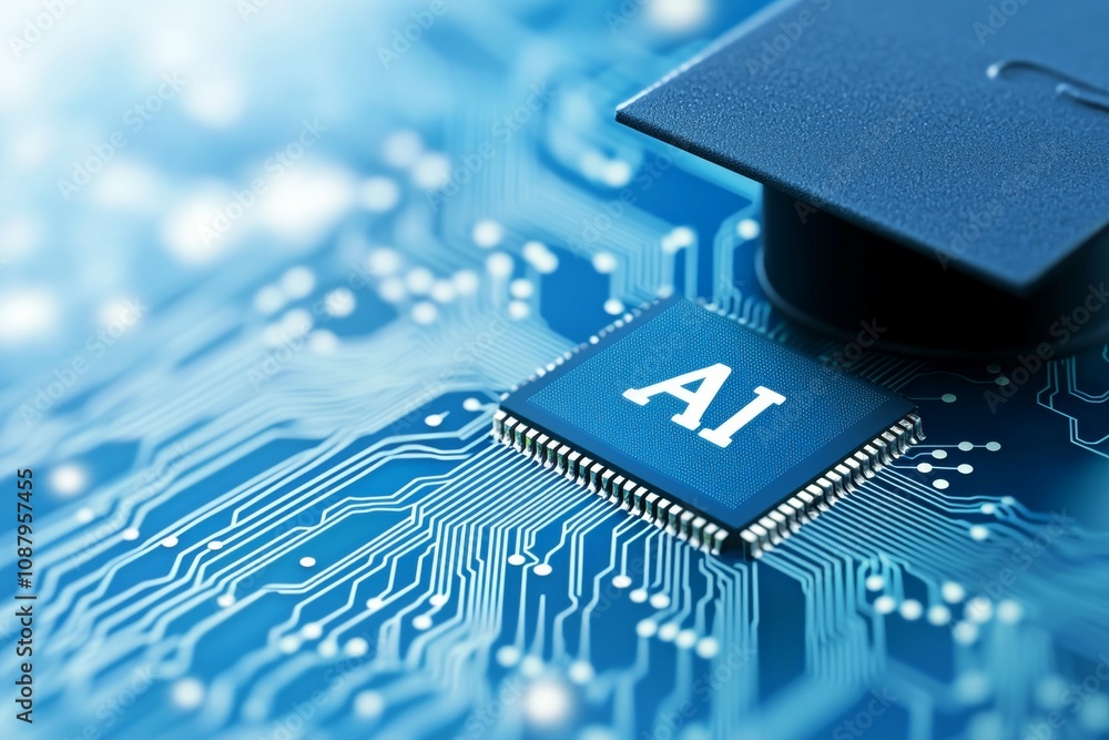 Poster artificial intelligence or ai in the concept of machine learning and education. background with sele