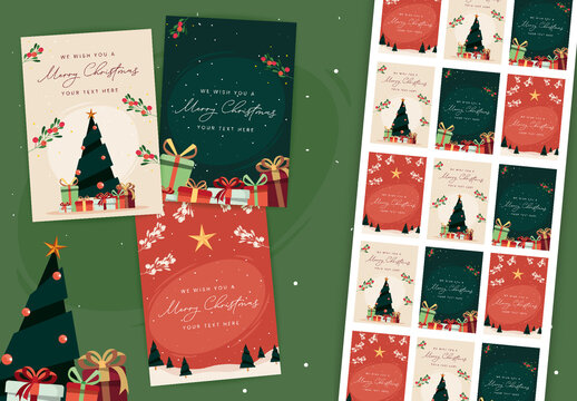Red and Green Elegant Christmas Greeting Card Template Set
