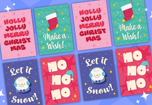 Colorful Cute Christmas Greeting Card Set Template