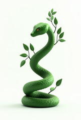 Fototapeta premium A vibrant green tree snake wraps around a dollar symbol, showcasing a minimalist design with a clean aesthetic