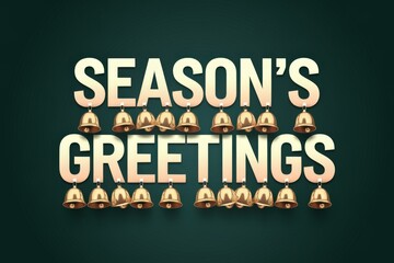 Modern Festive Season's Greetings Golden Bells Green Background