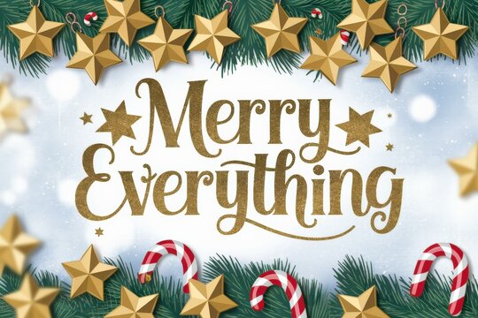 Merry Everything Holiday Greeting Gold Stars & Candy Canes