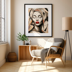 Modern Living: Elegant Home Decor Concept with Sleek Furniture and Wall Art Mock-Up in Stylishly Designed Room