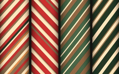 Obraz premium Seamless diagonal striped patterns with vibrant earthy colors including red, green, and brown tones. Perfect for autumn-themed designs and festive projects, evoking 