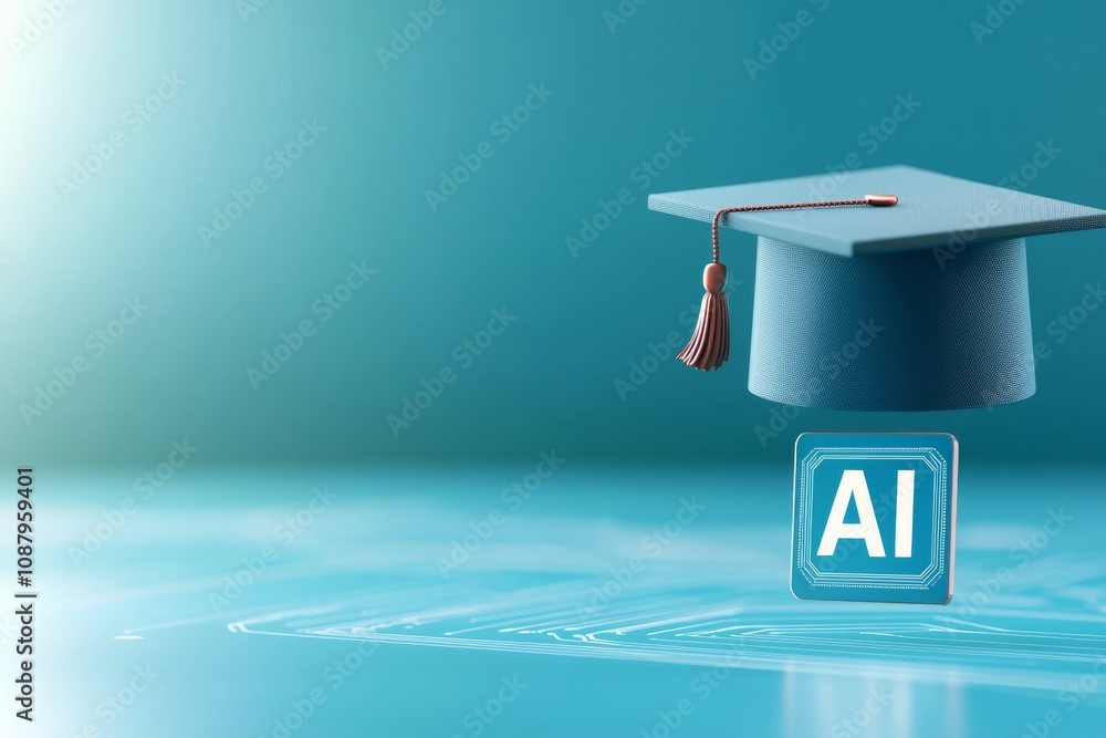 Poster artificial intelligence or ai in the concept of machine learning and education. background with sele