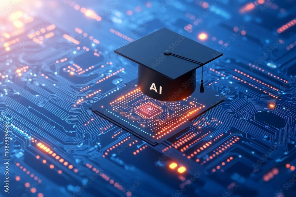 Poster artificial intelligence or ai in the concept of machine learning and education. background with sele