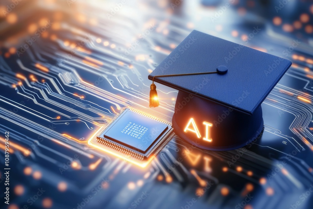 Poster artificial intelligence or ai in the concept of machine learning and education. background with sele