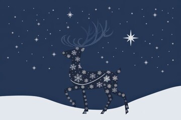 Stylized Winter Reindeer Snowflakes Dark Blue Background Christmas Marketing