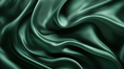 Obraz premium Luxurious dark green satin fabric background with soft folds and elegant smooth texture