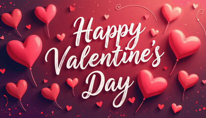 Happy Valentines Day Greeting Card Design with Heart Balloons