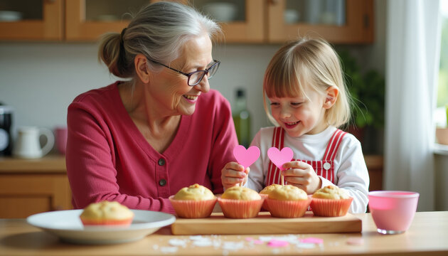Grandmother and Grandchild Baking Cupcakes Together