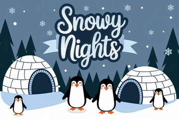 Playful Cartoon Penguins Snowy Winter Wonderland Holiday Marketing