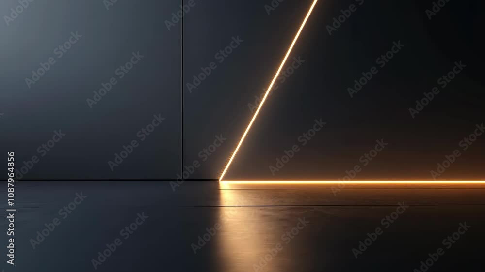 Poster minimalist abstract composition of a single line of light on a dark surface, with sharp contrasts an