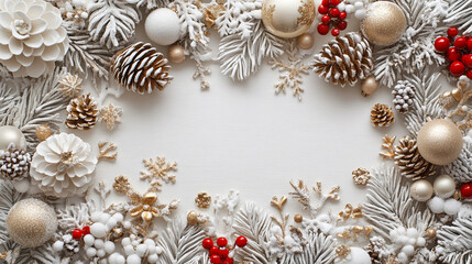 Elegant white and gold Christmas background with a serene and peaceful ambiance, featuring a soft glow that evokes feelings of warmth, joy, and celebration during the holiday season