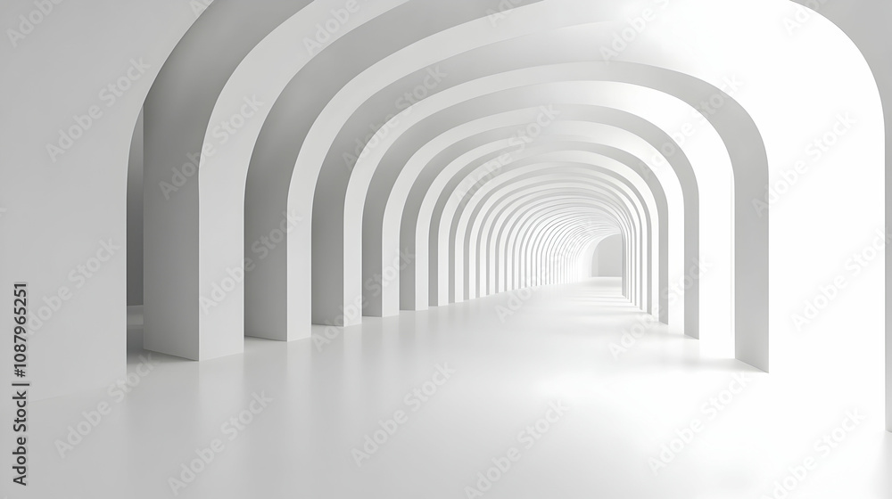 Poster abstract 3d rendering of a white archway corridor extending into the distance