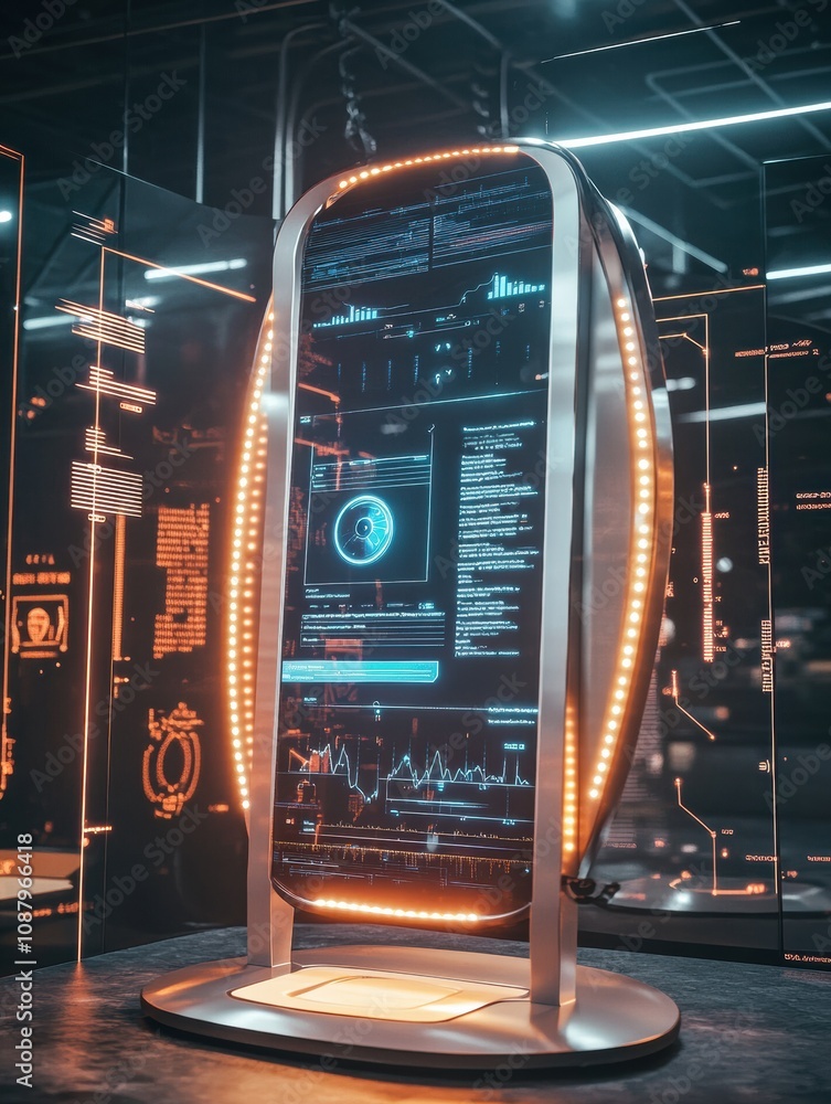 Poster an interactive mirror analyzes hair health using ai technology, offering tailored recommendations in